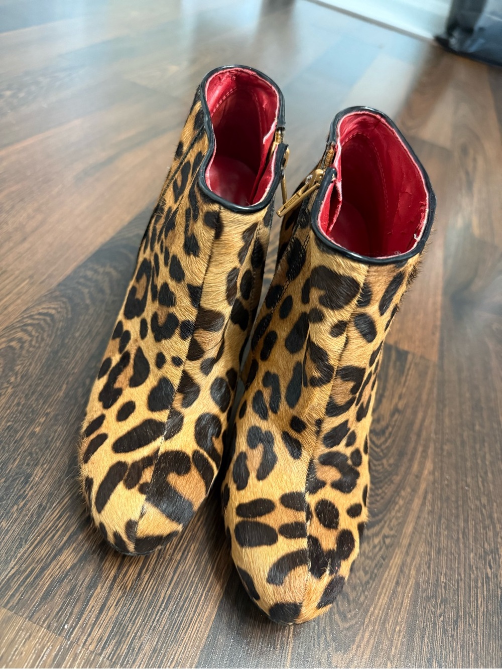 Nine West Leopard Print Ankle Boots with Red Interior